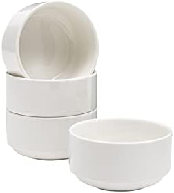 Vikko Modern Soup Bowls, Set of 4 White Porcelain Bowls, Stackable 9.5 oz Elegant Restaurant Style Soup Bowl Set, Microwave and Dishwasher Safe