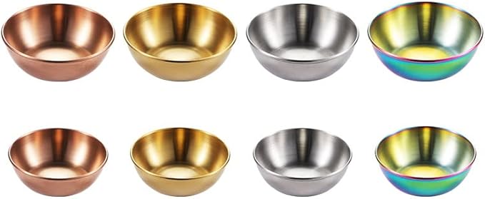 Sauce Dishes 12PCS 3.46inch Stainless Steel Sauce Bowl Mini Individual Round Seasoning Dishes Sushi Dipping Bowl Appetizer Plates (Gold)