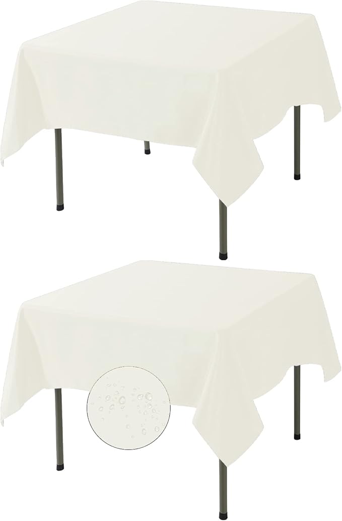 Fokitut 2 Pack Waterproof Square Tablecloth, 70x70 Inch, Stain Resistant and Wrinkle Polyester Table Cloth, Fabric Table Cover for Kitchen Dining, Wedding, Party, Holiday Dinner-Ivory