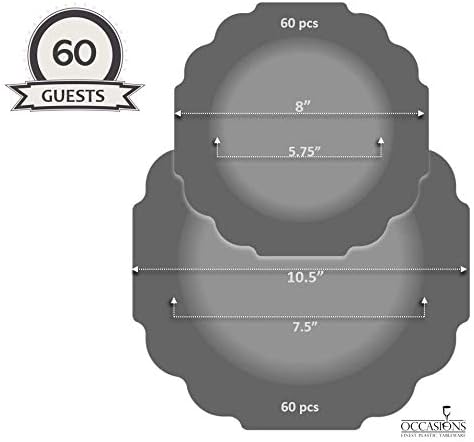 " OCCASIONS " 120 Plates Pack,(60 Guests) Heavyweight Wedding Party Disposable Plastic Plates Set -60 x 10.5'' Dinner + 60 x 8'' Salad/Dessert Plate (Imperial Ivory & Gold)