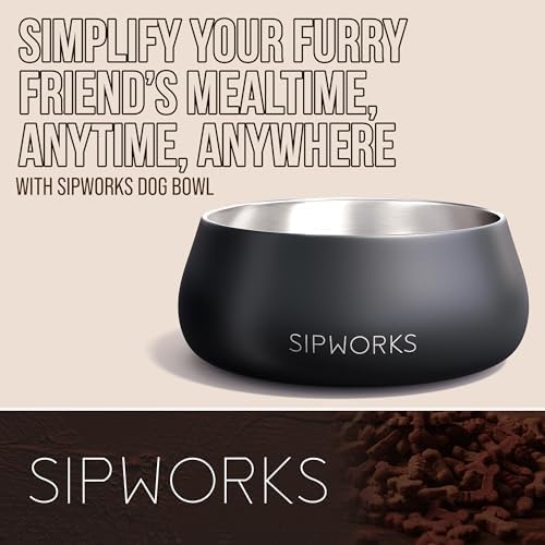 Sipworks Stainless Steel Dog Bowl – 32oz Weighted Metal Food and Water Bowls for Dogs and Cats with Non-Slip Base - Pet Bowls for All Breeds Sizes for Travel & Outdoor Play | Sky Blue