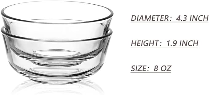 SWEEJAR 8 oz Glass Bowls Set(6 pack),Small for Kitchen,Dessert for Ice Cream,Snack , Side Dishes, Serving for Dipping, Prep