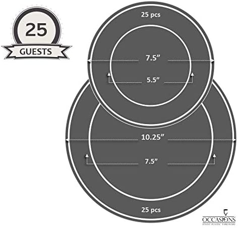 " OCCASIONS " 50 Plates Pack (25 Guests)-Heavyweight Wedding Party Disposable Plastic Plate Set -25 x 10.25'' Dinner + 25 x 7.5'' Salad/dessert plates (Rochelle Antique Rose and Gold)