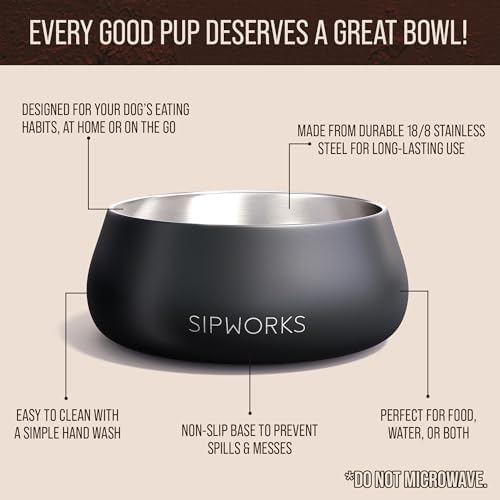 Sipworks Stainless Steel Dog Bowl – 32oz Weighted Metal Food and Water Bowls for Dogs and Cats with Non-Slip Base - Pet Bowls for All Breeds Sizes for Travel & Outdoor Play | Flamingo