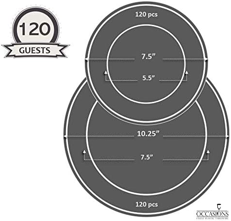 " OCCASIONS " 240 Plates Pack,(120 Guests) Vintage Wedding Party Disposable Plastic Plates Set-120x10.25'' Dinner +120x7.5'' Salad/Dessert Plate (Portofino Plain Blue)