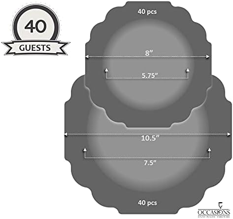 " OCCASIONS " 80 Plates Pack,(40 Guests) Heavyweight Premium Wedding Party Disposable Plastic Plates Set -40 x 10.5'' Dinner + 40 x 8'' Salad/Dessert(Imperial in Blush & Gold)
