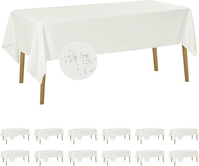 Fokitut 12 Pack Waterproof Rectangle Tablecloth, 60x120 Inch,Stain Resistant and Wrinkle Polyester Table Cloth, Fabric Table Cover for Kitchen Dining, Wedding, Party, Holiday Dinner-Ivory