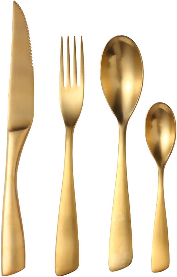72 Piece Gold Silverware Set for 18,Modern Unique 18/10 Stainless Steel Flatware Cutlery Set, Eating Tableware Set,Vintage Luxury Style Cutlery Set for Home Restaurant Wedding Party