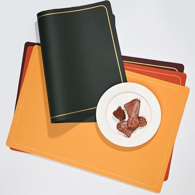 PU Leather Placemats Set of 4 - Waterproof Heat Resistant Dining Table Mats - Minimalist Non-Slip Coasters for Plates & Bowls 18x12 Inches (Blue)