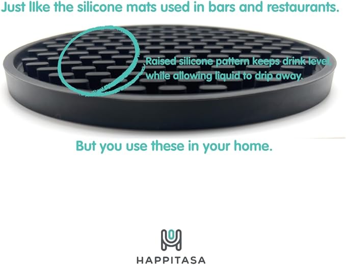 Happitasa 4.25 Inch Bar Mat Style Silicone Beverage Coasters, Set of 6 with Holder (Smoky Blue)