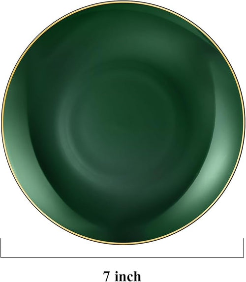 100 PCS Green Gold Plastic Plates, 7 inch Green Disposable Plates for Party, Disposable Dessert Plates for Party, Graduation, Birthday, Wedding