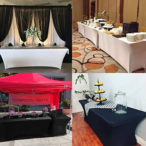 LZY Spandex Fitted Stretch Table Cover for 6 ft or 4ft or 8ft Folding Table, Rectangular Cocktail Tablecloth, Perfect for Party or Banquet (8FT White)