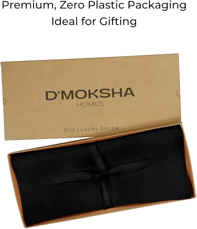 D'Moksha Homes Linen Black Table Runner 72 Inches Long - 100% Pure Linen 14 x 72 Inch Table Runner for Dining, Spring, Easter - Machine Washable