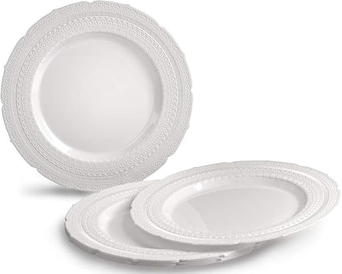 " OCCASIONS " 80 Plates Pack,(40 Guests) Extra Heavyweight Vintage Wedding Disposable/Reusable Plastic Plates 40 x 11'' Dinner + 40 x 8.25'' Salad/Dessert Plate (Chateau White)