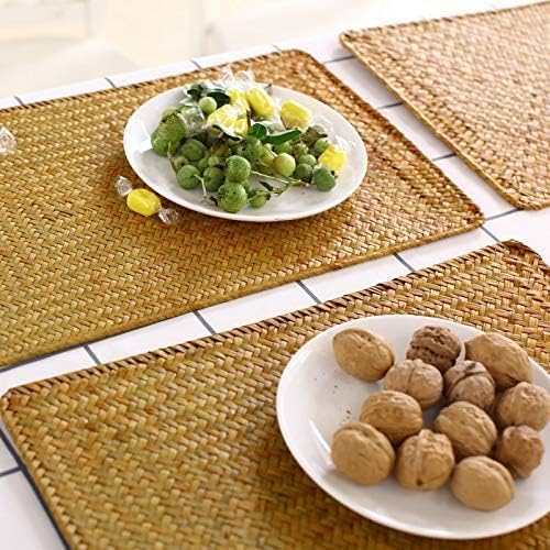 10 Pack Rectangular Woven Placemats, Rattan Wicker Table Mats, 17" x 12", Natural Seagrass Place Mats for Dining Table
