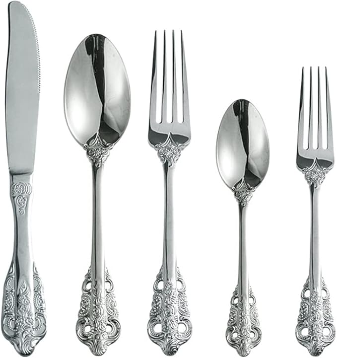 Silverware Set for 8 Premium 18/10 Stainless Steel Flatware Set Palace Style 40 Piece Cutlery Tableware Utensils Embossed Decorative Handle Knives Forks and Spoons for Home Christmas Wedding