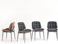 Mid Century Modern Dining Chairs with Walnut Grain Back, Black Faux Leather Dining Room Chairs Set of 4, Checkered Soft Cushion Kitchen Chairs with Adjustable Foot Pads