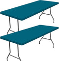 Spandex 4 Foot Rectangle Table Cloth 2 Pack, Elastic Fitted Tablecloths for Picnic, Stretch Washable Patio Table Cover for Outdoor, Camping, Banquet and Parties (Peacock Blue, 30"x48")