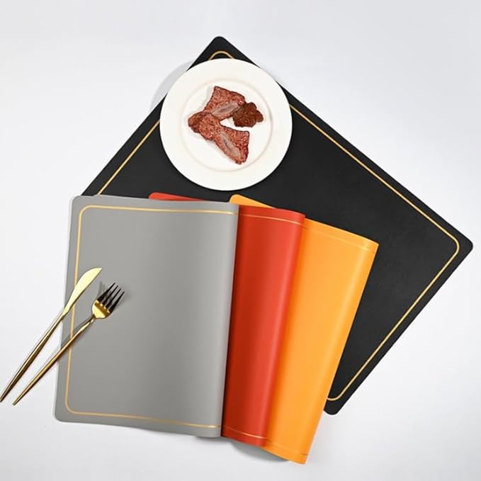 PU Leather Placemats Set of 4 - Waterproof Heat Resistant Dining Table Mats - Minimalist Non-Slip Coasters for Plates & Bowls 18x12 Inches (Light Gray)