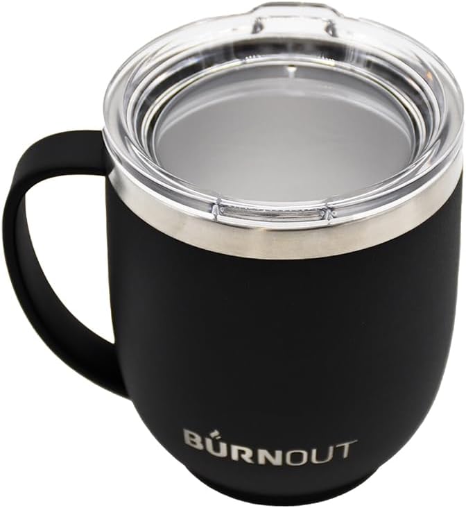 BurnOut Temperature Regulating Home & Office Mug, 12 oz Black - Drink NOW & Heat-Zorb Tech
