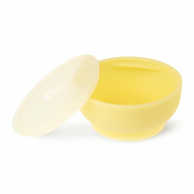Olababy 100% Silicone Suction Bowl with Lid for Independent Feeding | First Stage Self Feeding Essential for Toddlers and Kids| Baby Led Weaning Snack Feeder | Food Container and Storage |