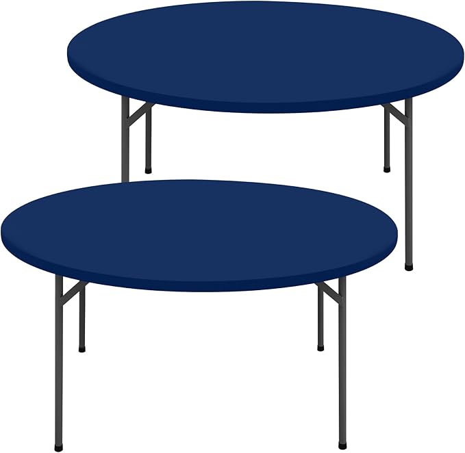 Round Spandex Tablecloth 2 Pack, Elastic Fitted Waterproof Tablecloths for 18"-24" Tables, Stretch Washable Picnic Table Cover for Camping, Dining, Indoor and Outdoor, Navy