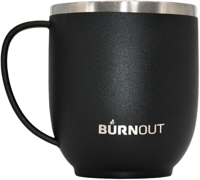BurnOut Temperature Regulating Home & Office Mug, 12 oz Black - Drink NOW & Heat-Zorb Tech