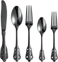Black Silverware Set for 16 Premium 18/10 Stainless Steel Flatware Set Palace Style 80 Piece Cutlery Tableware Utensils Embossed Decorative Handle Knives Forks and Spoons for Home Christmas Wedding