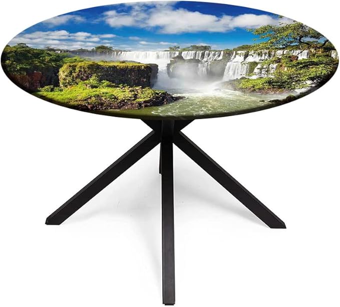 Small Round Tablecloth, Landscape Washable Polyester Table Cloth for, Majestic Waterfall River Argentinean Falls Natural, Fit Round Tables 32inch, Holiday Party Home Kitchen Dining Table Decoration