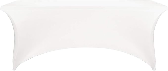 LZY Spandex Fitted Stretch Table Cover for 6 ft or 4ft or 8ft Folding Table, Rectangular Cocktail Tablecloth, Perfect for Party or Banquet (6FT White)