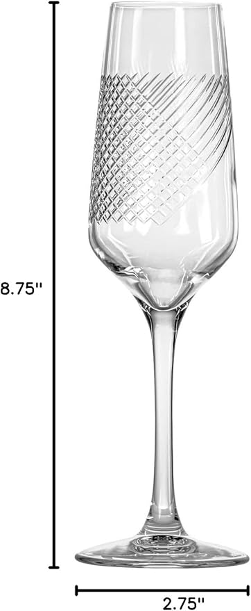 Rolf Glass Bourbon Street 5.75oz Champagne Flute Set of 2 | Lead-Free Champagne Flutes | Diamond-Wheel Engraved and Polished | Designed and Made in the USA
