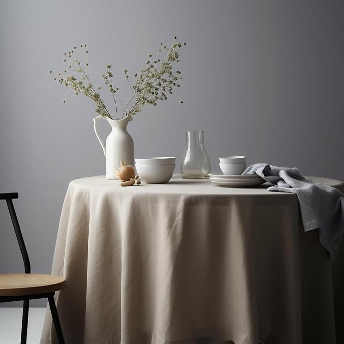 EVERLY 100% Pure Linen Round Tablecloths 70Inch Round Machine Washable Tablecloth for Thanksgiving,Decorative Halloween,Buffet Parties,Picnic,Events,Weddings and Restaurants-Natural Linen