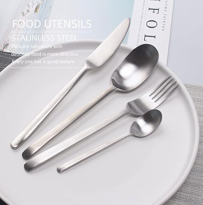 Matte Silverware Set for 6 Stainless Steel Flatware Set Light Luxury Vintage Style 24 Piece Cutlery Tableware Utensils Set Include Knives Forks and Spoons for Home Kitchen Restaurant Christmas
