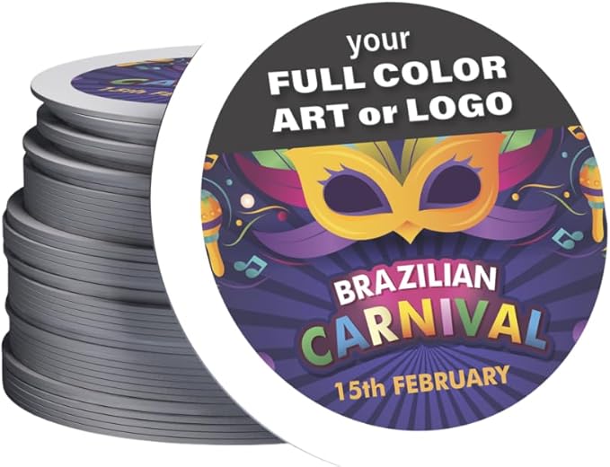 B.E. Green Custom Coasters - Pulpboard Personalized Coasters for Drinks - Full Color Print - Reusable & Absorbent - Beverage Coaster - Promotional Events & Celebrations - Pack of 50-4" Round Coaster