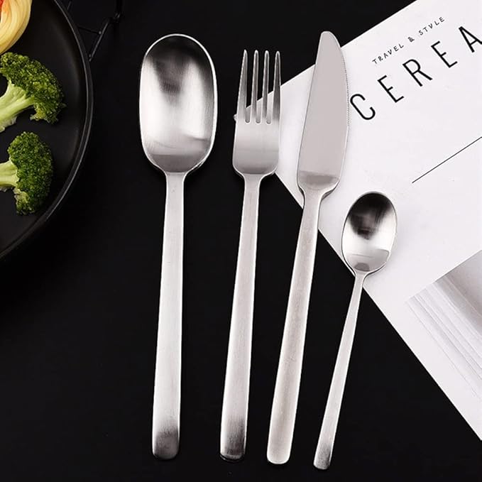 Matte Silverware Set for 10 Stainless Steel Flatware Set Light Luxury Vintage Style 40 Piece Cutlery Tableware Utensils Set Include Knives Forks and Spoons for Home Kitchen Restaurant Christmas