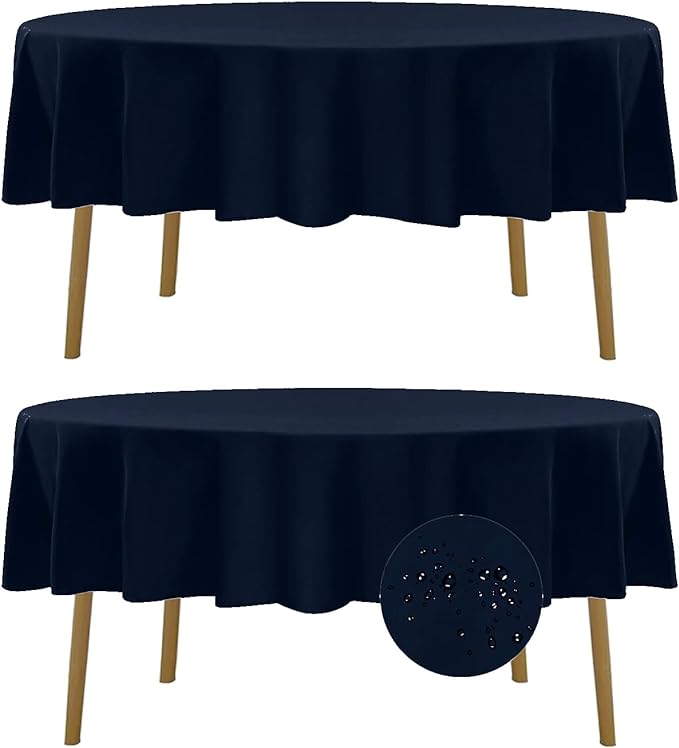 Fokitut 2 Pack Waterproof Round Tablecloth, 90 Inch, Stain Resistant and Wrinkle Polyester Table Cloth, Fabric Table Cover for Kitchen Dining, Wedding, Party, Holiday Dinner-Navy