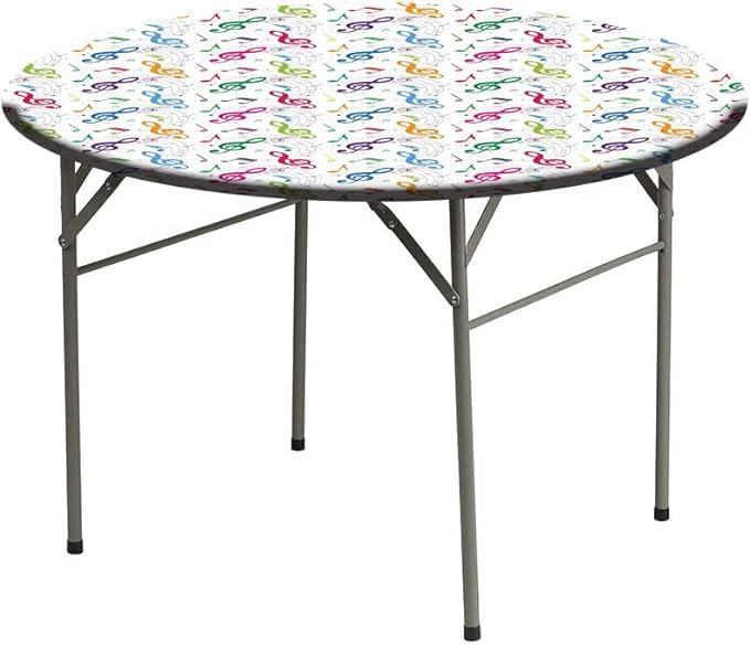 Polyester Tablecloth, Music Decor Waterproof Oil-Proof PVC Table Cloth, Notes on Circle Shape Geometric Background Carnival, Fit Round Tables 28inch Diameter, for Wedding Party Dining Banquet Use