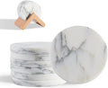 BCS Marble Coasters Set of 6 with Holder - Premium White Stone Drink Coasters, Durable Cup Mats for Coffee, Beer, Wine - Non-Slip Modern Table Decor for Home, Office, Dining