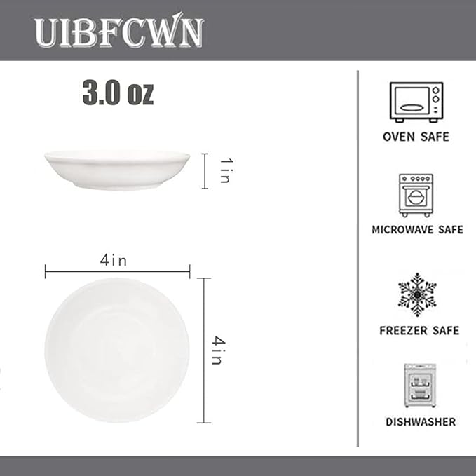 UIBFCWN 3 Oz Ceramic Dipping Bowls, Soy Sauce Dishes Set of 30, Dipping Sauce Cups/Bowls/Dishes for Kitchen, Mini Appetizer Plates for Condiment Sushi Ketchup BBQ Party, 4 Inch