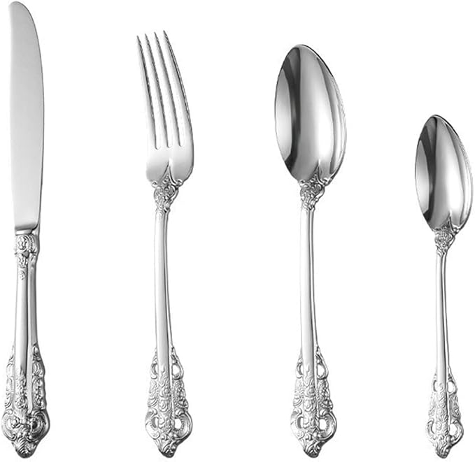 Silverware Set for 6 Durable 18/10 Stainless Steel Flatware Set Palace Style Modern Cutlery Utensils Set 24 Piece Include Knives Forks and Spoons Tableware Set for Home Kitchen Restaurant