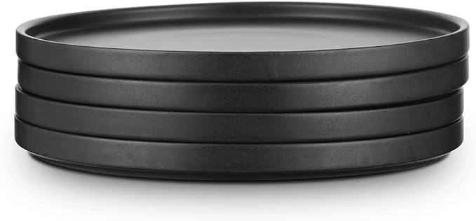 Stone Lain Stoneware Round Salad Plates Set, Black Matte, 1.05 pounds