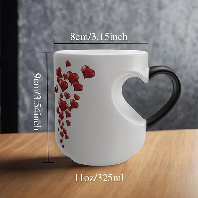 Heart-Shaped Color Changing Magic Ceramic Mug, Funny Heat Sensitive Coffee Cup Reveals Surprise Design with Hot Drinks for Valentine's Day & Anniversaries (2pcs)