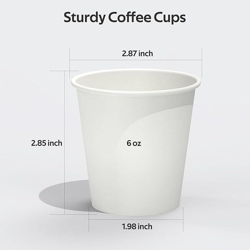 100 Count 6 oz Coffee Cups, Leak-Free Food Safe Paper Cups 6 oz, Disposable 6oz White Paper Cups for Cold and Hot Drinks