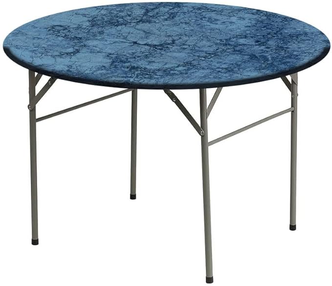 Round Vinyl Fitted Tablecloth, Marble Print Polyester Table Cloth, Abstract Crack Pattern, Fit Round Tables 23inch Diameter, for Xmas/Parties/Home, Blue
