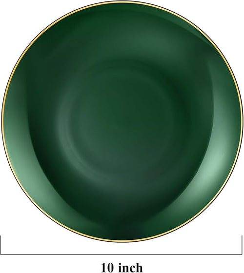 100 PCS Green Gold Plastic Plates, 10 inch Green Disposable Plates for Party, Plastic Dinner Plates for Party, Graduation, Birthday, Wedding