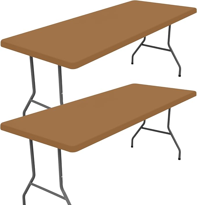 Spandex 4 Foot Rectangle Table Cloth 2 Pack, Elastic Fitted Tablecloths for Picnic, Stretch Washable Patio Table Cover for Outdoor, Camping, Banquet and Parties (Brown, 30"x48")