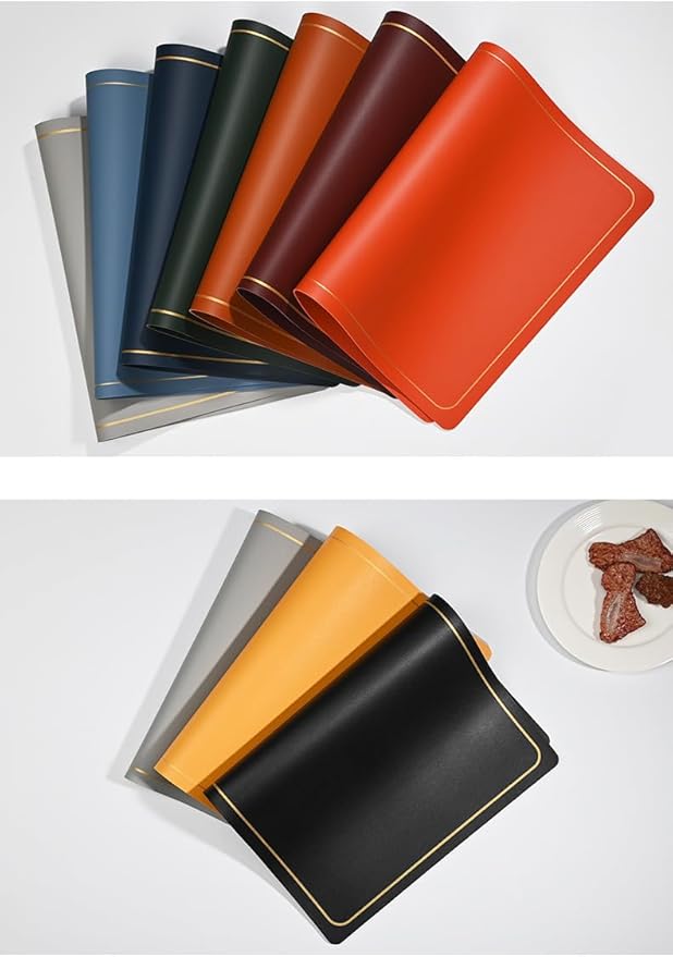 PU Leather Placemats Set of 4 - Waterproof Heat Resistant Dining Table Mats - Minimalist Non-Slip Coasters for Plates & Bowls 18x12 Inches (Gray)