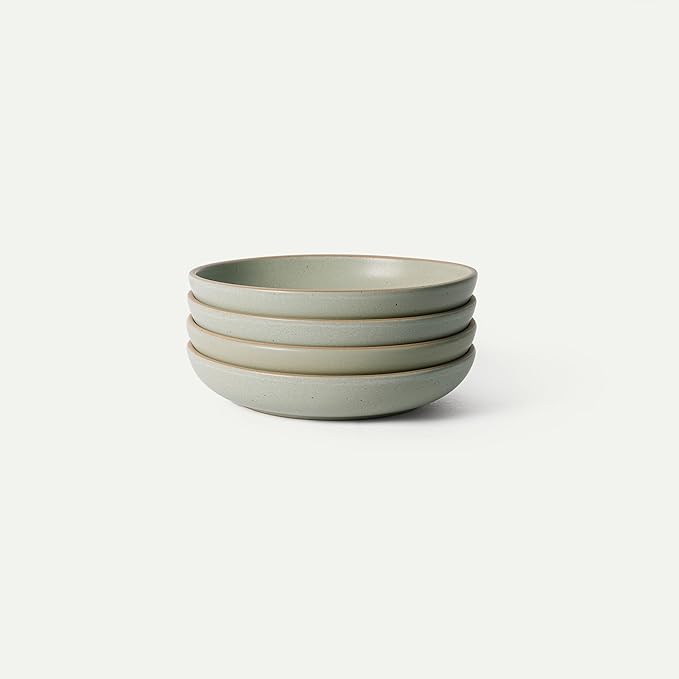 MORA Medium Dishes Set of 4, 30oz Ceramic Pottery Pasta Plate/Wide Bowls - Microwave, Oven and Dishwasher Safe - Thyme