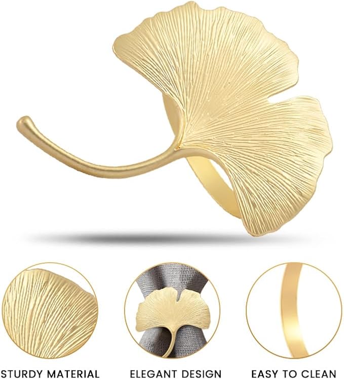 Decozen Set of 16 Gold Napkin Rings in Leaf Design, Festive, Table Decor Setting for Holiday, Wedding, Birthday, Kitchen, Home Decor, Housewarming Gift - Mothers Day Decorations