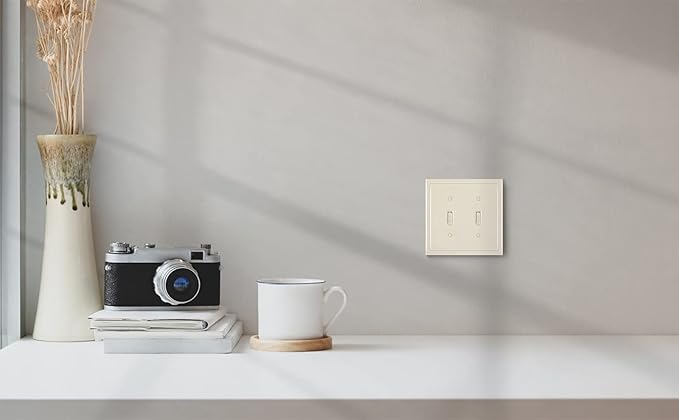Henne Bery Modern Edge Decorative Wall Plate Switch Plate Outlet Cover, Durable Solid Zinc Alloy (Double Toggle, Light Almond)